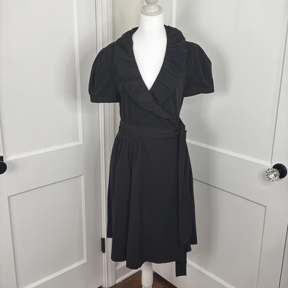 Diane Von Furstenberg Dresses & Skirts - Diane‎ Von Furstenberg Wrap Dress Womens 8 Black Ruffle Fit & Flare Belted